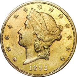 1892 $20 AU55 PCGS