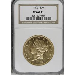 1893 $20 MS61 Prooflike NGC