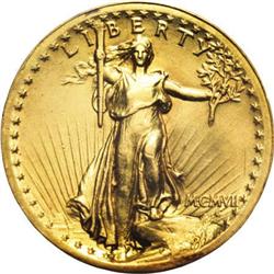 1907 $20 High Relief, Wire Rim AU55 NGC