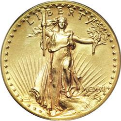 1907 $20 High Relief, Wire Rim AU58 PCGS