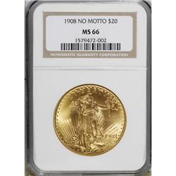 1908 $20 No Motto MS66 NGC