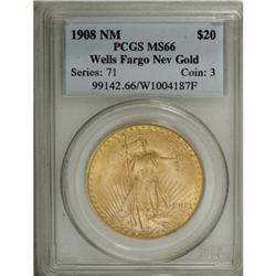 1908 $20 No Motto, Wells Fargo Nevada MS66 PCGS