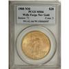 1908 $20 No Motto, Wells Fargo Nevada MS66 PCGS