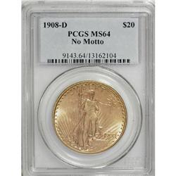 1908-D $20 No Motto MS64 PCGS