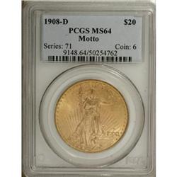 1908-D $20 Motto MS64 PCGS