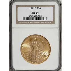 1911-S $20 MS64 NGC