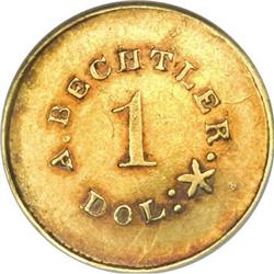 (1842-52) G$1 A. Bechtler Dollar, 27G. 21C. AU53