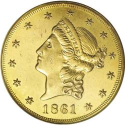 1861 $20 Clark, Gruber Copper Unc. Details NCS