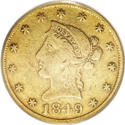 1849 $10 Moffat & Co. Ten Dollar, "Ten D." VF25