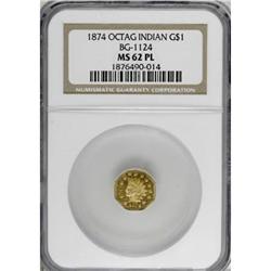 1874 $1 BG-1124 MS62 Prooflike NGC