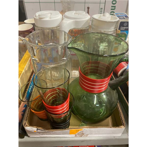 Vintage glassware and 3 glass jug