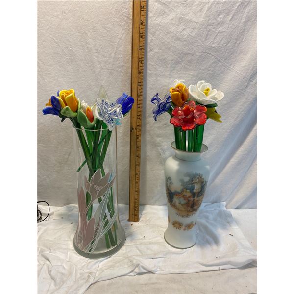 Glass flowers in vases