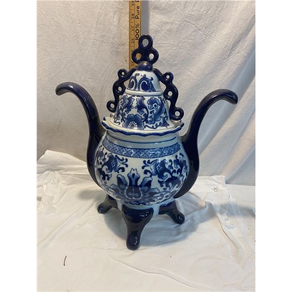 Blue and white lidded container