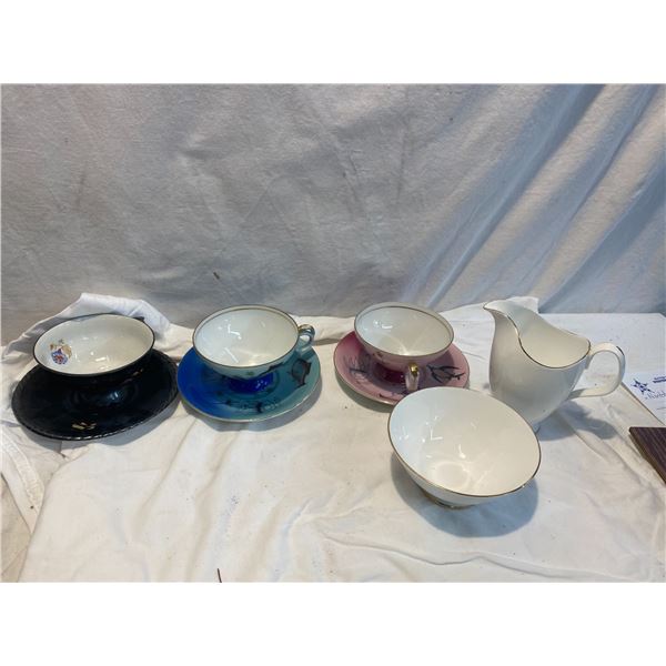 Lot tea cups and saucers and Royal Albert cream and sugar