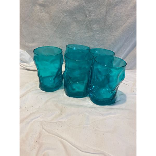 5 teal glasses