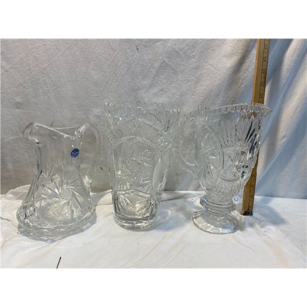 Crystal pitchers and vase
