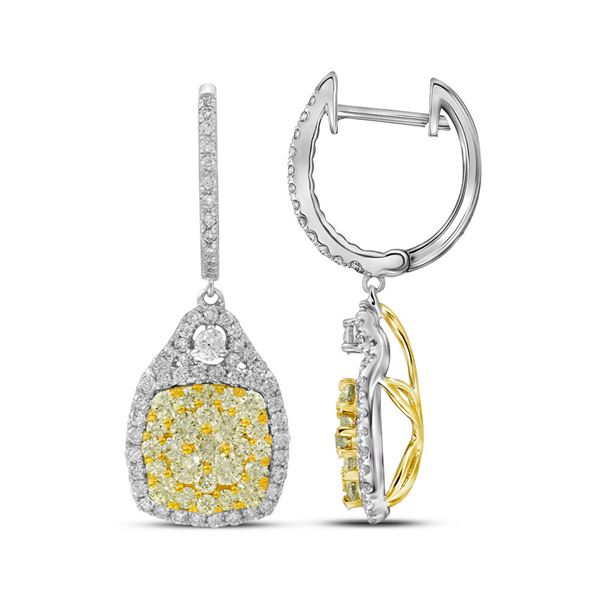 Round Canary Yellow Diamond Dangle Earrings 2-1/2 Cttw 14KT White Gold