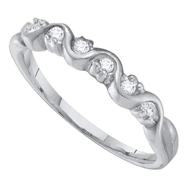 Round Diamond Wavy Band Ring 1/10 Cttw 10KT White Gold