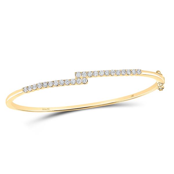 Round Diamond Bypass Bangle Bracelet 1 Cttw 14KT Yellow Gold