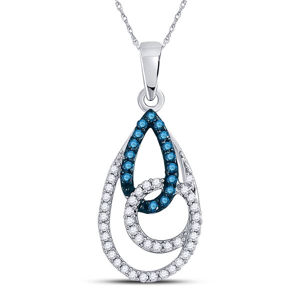 Round Blue Color Enhanced Diamond Teardrop Pendant 1/3 Cttw 10KT White Gold