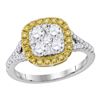 Image 1 : Round Yellow Diamond Square Cluster Ring 1-1/3 Cttw 18KT White Gold