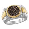 Image 1 : Round Brown Diamond Ribbed Circle Cluster Ring 1/2 Cttw 10KT Two-tone Gold