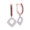 Image 1 : Round Red Color Enhanced Diamond Square Dangle Hoop Earrings 3/8 Cttw 10KT Rose Gold