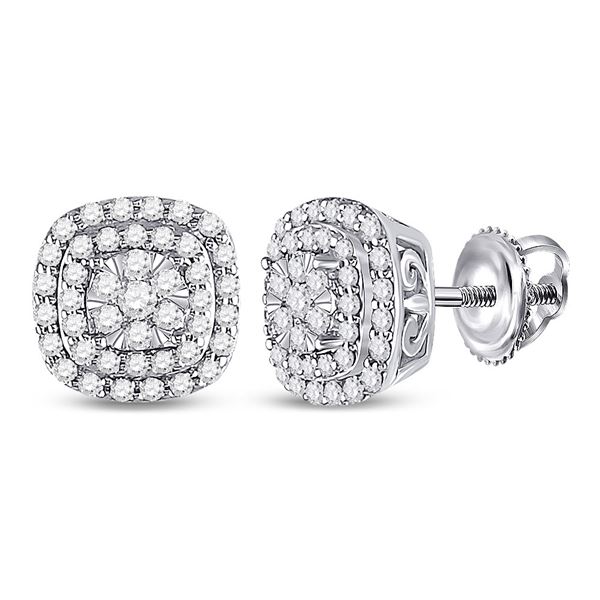Round Diamond Cushion Halo Cluster Earrings 1/2 Cttw 14KT Yellow Gold