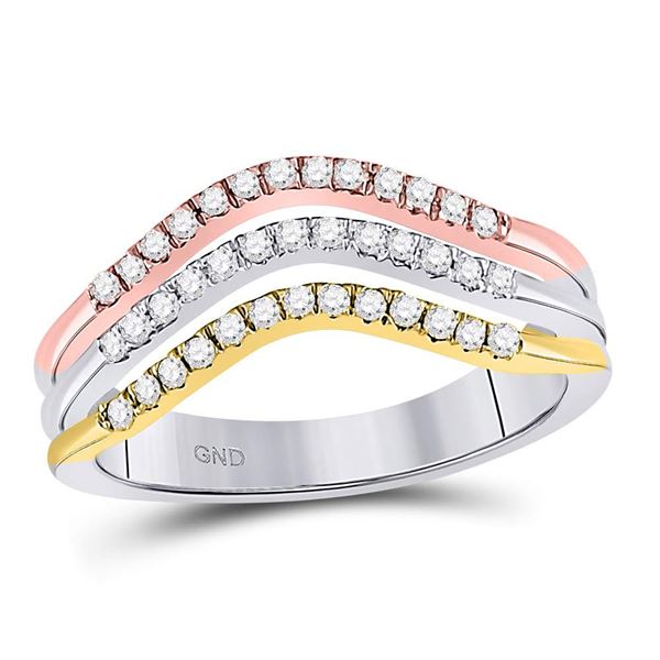 Round Diamond Triple Row Band Ring 1/4 Cttw 10KT Tri-Tone Gold