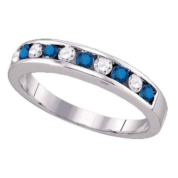 Round Blue Color Enhanced Diamond Band Ring 1/4 Cttw 10KT White Gold
