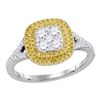 Image 1 : Round Yellow Diamond Cluster Ring 3/4 Cttw 18KT White Gold
