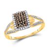 Image 1 : Round Brown Diamond Cluster Ring 1/5 Cttw 10KT Yellow Gold