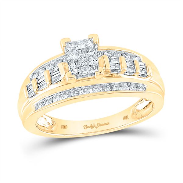 Cluster Bridal Wedding Engagement Ring 1/2 Cttw 14KT Yellow Gold