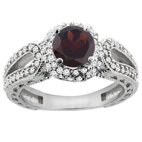 1.51 CTW Garnet & Diamond Ring 14K White Gold - REF-87M2A