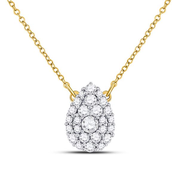 Round Diamond Teardrop Cluster Necklace 1/2 Cttw 10KT Yellow Gold