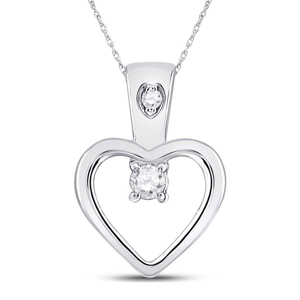 Round Diamond Small Heart Pendant 1/20 Cttw 10KT White Gold