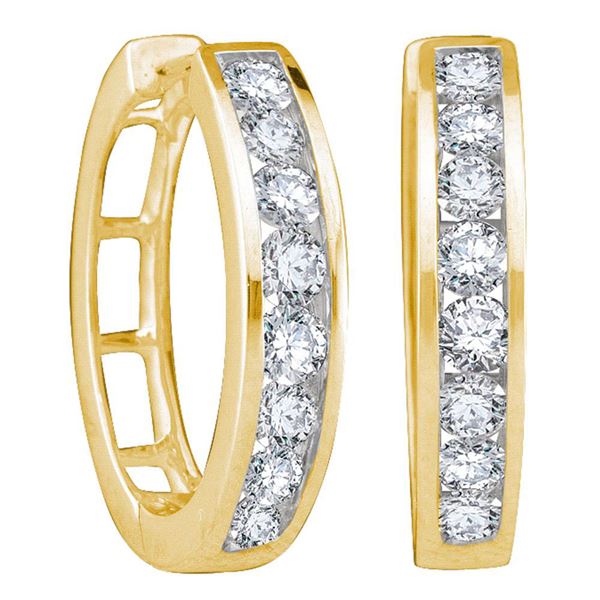 Round Channel-set Diamond Hoop Earrings 1 Cttw 14KT Yellow Gold