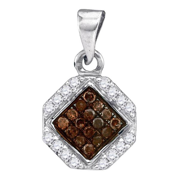 Round Brown Diamond Geometric Cluster Pendant 1/4 Cttw 10KT White Gold