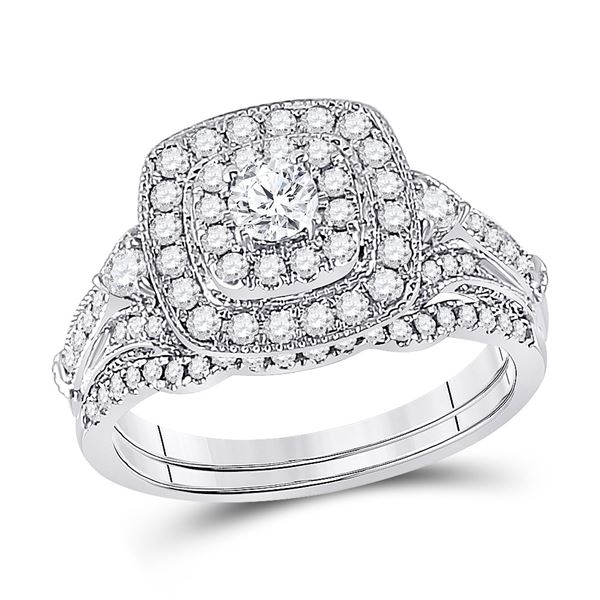 Diamond Bridal Wedding Ring Band Set 1 Cttw 14KT White Gold