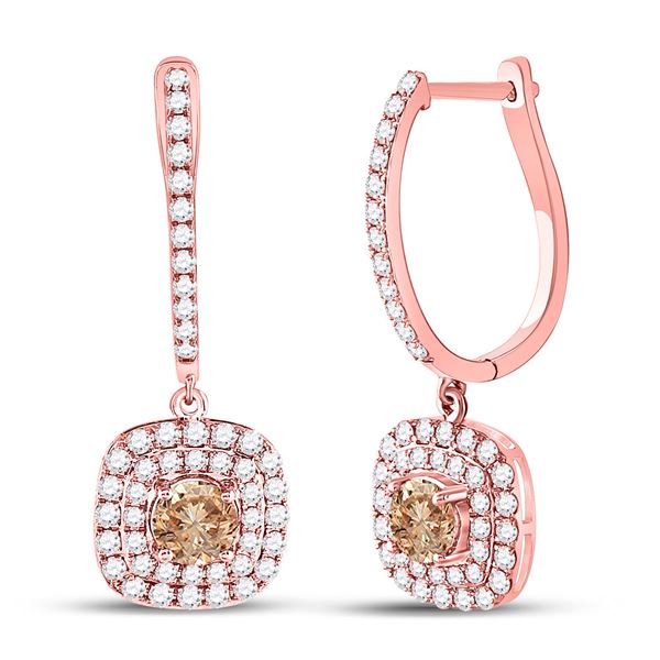 Round Brown Diamond Dangle Earrings 2-1/3 Cttw 14KT Rose Gold