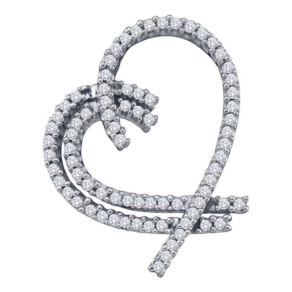 Round Diamond Heart Outline Pendant 3/4 Cttw 14KT White Gold