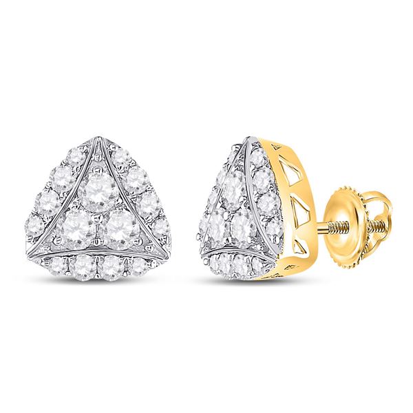 Round Diamond Triangle Cluster Earrings 7/8 Cttw 14KT Yellow Gold