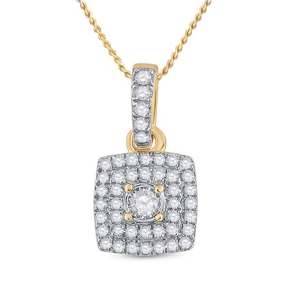 Round Diamond Square Pendant 1/4 Cttw 10KT Yellow Gold