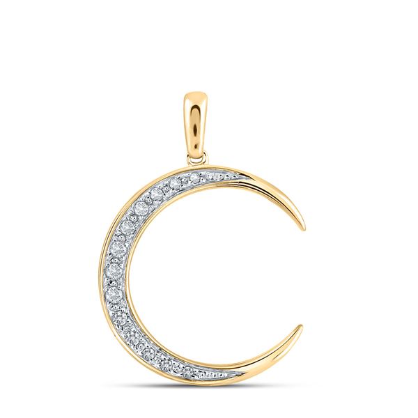 Round Diamond Crescent Moon Pendant 1/6 Cttw 14KT Yellow Gold