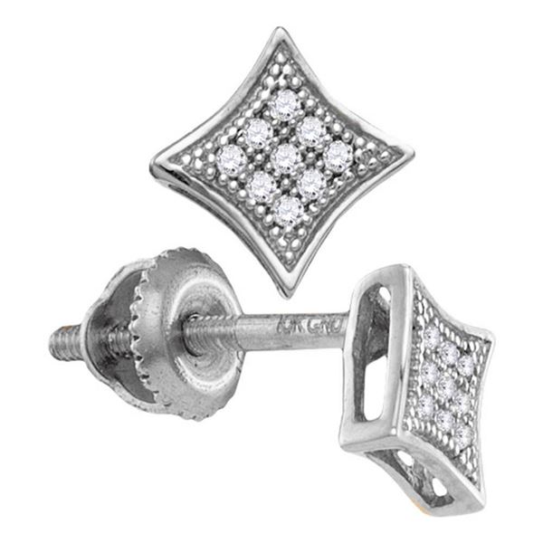 Round Diamond Square Kite Cluster Earrings 1/20 Cttw 10KT White Gold