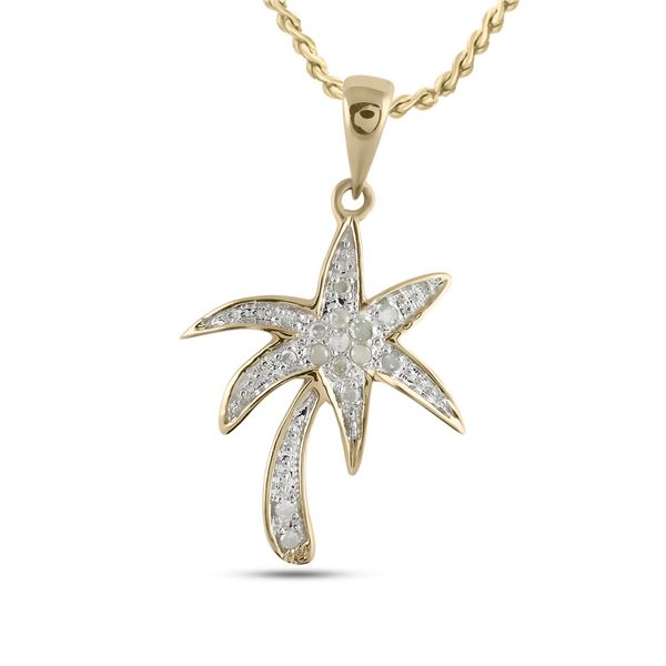 Round Diamond Palm Tree Nautical Pendant 1/10 Cttw 10KT Yellow Gold