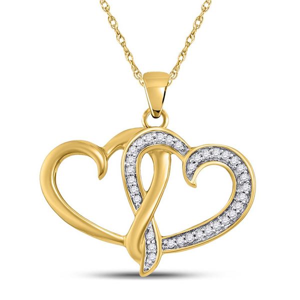 Round Diamond Double Joined Heart Pendant 1/10 Cttw 10KT Yellow Gold