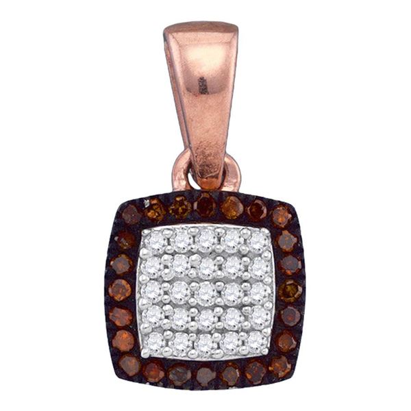 Round Red Color Enhanced Diamond Square Cluster Pendant 1/8 Cttw 10KT Rose Gold