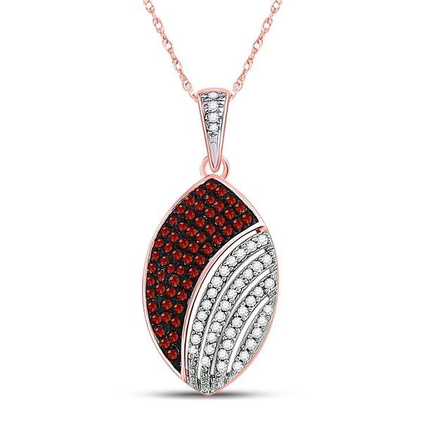 Round Red Color Enhanced Diamond Oval Pendant 1/3 Cttw 10KT Rose Gold