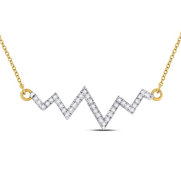 Round Diamond Heartbeat Pendant Necklace 1/4 Cttw 10KT Yellow Gold